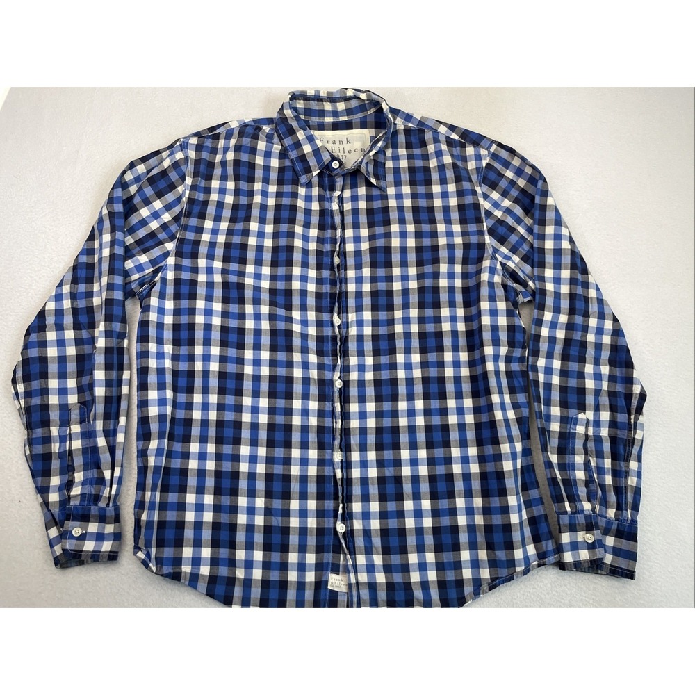 Frank Eileen Paul Mens M Blue Plaid Button Up Shirt Cotton Regular Fit